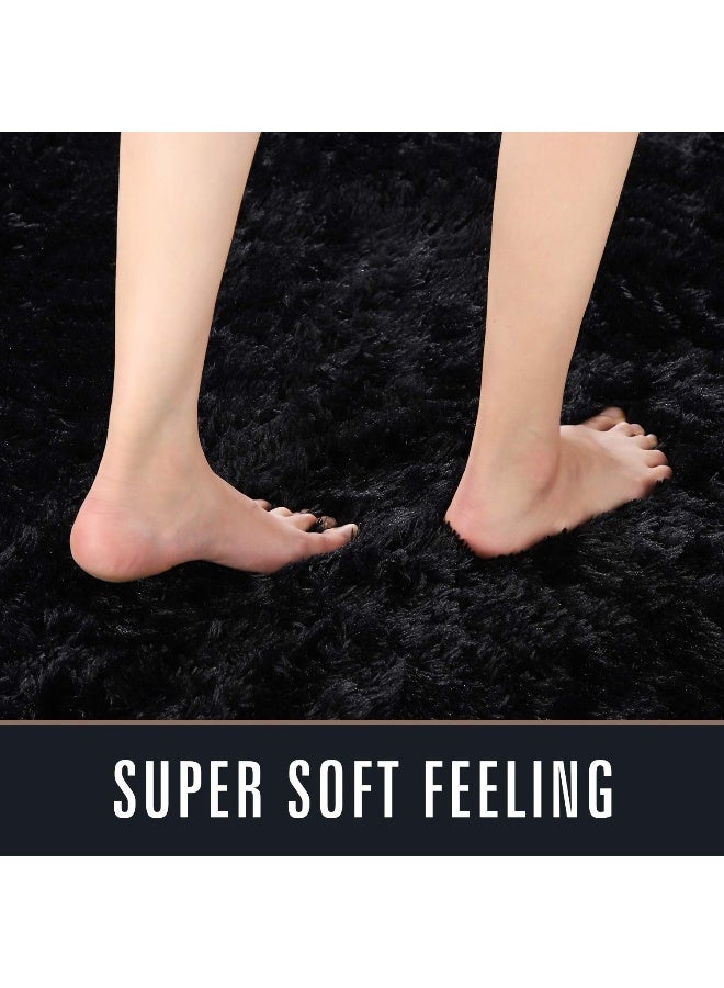 Merelax Soft Modern Indoor Shaggy Area Rug for Bedroom Livingroom Dorm Kids Room Home Decorative, Non-Slip Plush Fluffy Furry Fur Rugs Comfy Nursery Accent Floor Carpet 2x3 Feet, Black - Image 3